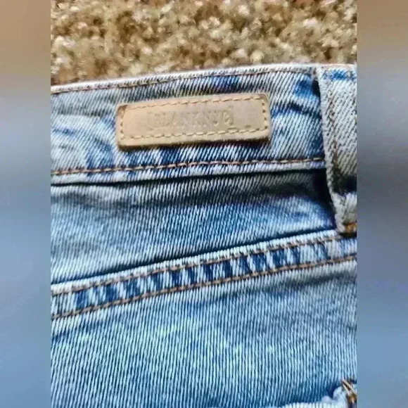 BlankNYC Light-Wash Distressed Jeans with Mickey Mouse Patches on Knees, Size 28 - Picture 7 of 7